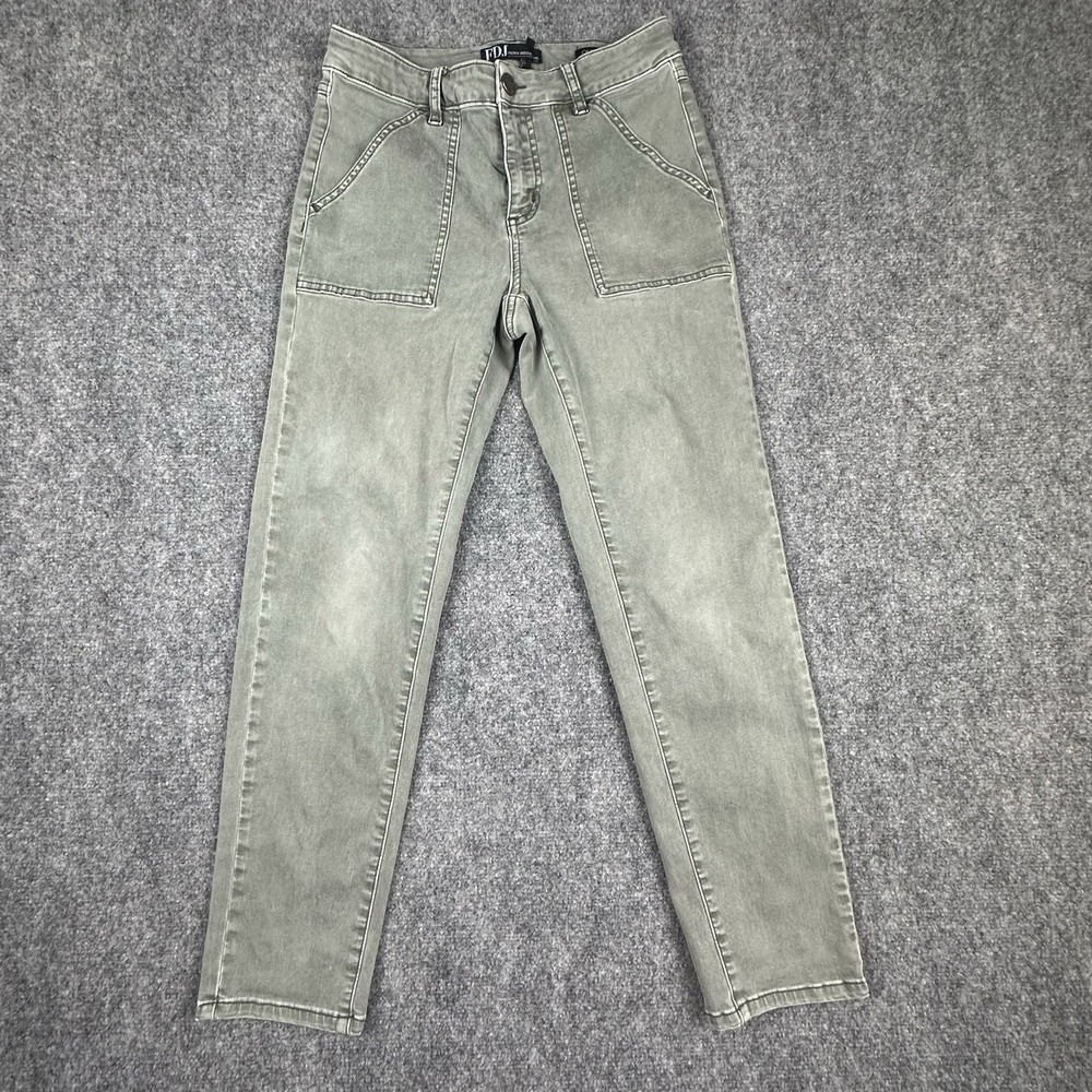 FDJ Olivia Cigarette Ankle Jeans Women 6 Olive Green Utility Front Patch Pocket